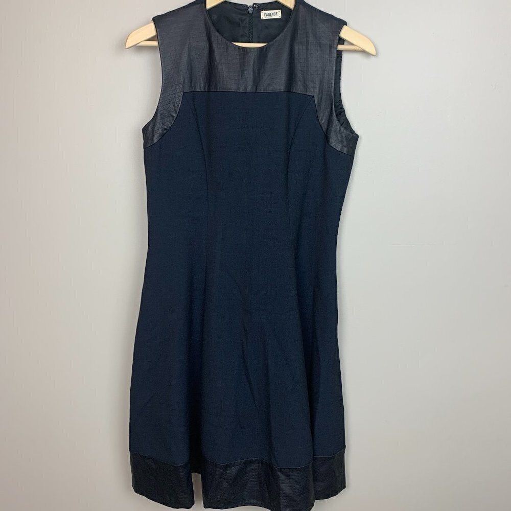 L'AGENCE BERGDORF GOODMAN Lambskin Leather Jersey Combo Sleeveless ALine Dress 8
